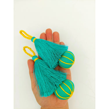 Caribbean Green and Yellow Pumpkin Tassels, Latkan, Indian Tassels